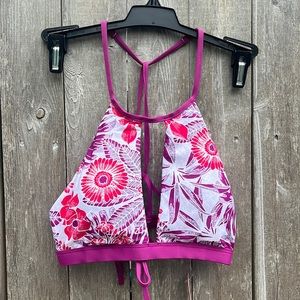 B.Swim Alana Palm Waterfall Hi-Neck Bikini Top,Size Medium,NWOT